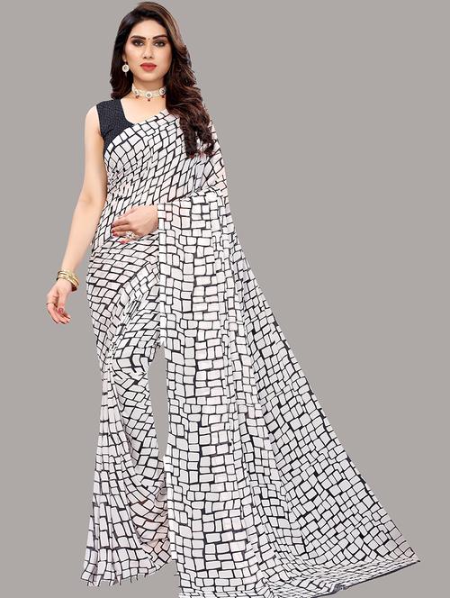 self design printed saree with blouse - 19567704 -  Standard Image - 0