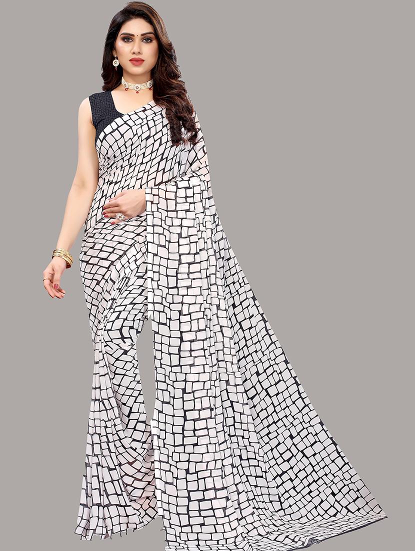 self design printed saree with blouse - 19567704 -  Zoom Image - 0