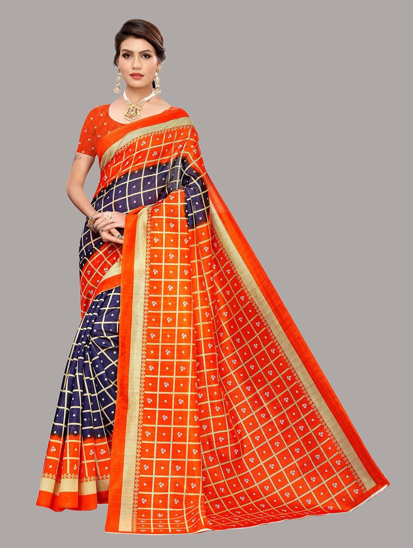 checkered printed saree with blouse - 19567799 -  Zoom Image - 0