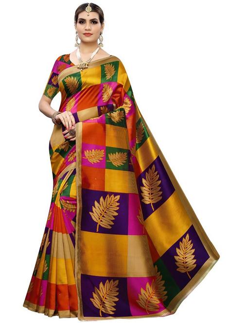 color block printed saree with blouse - 19567856 - Standard Image - 0
