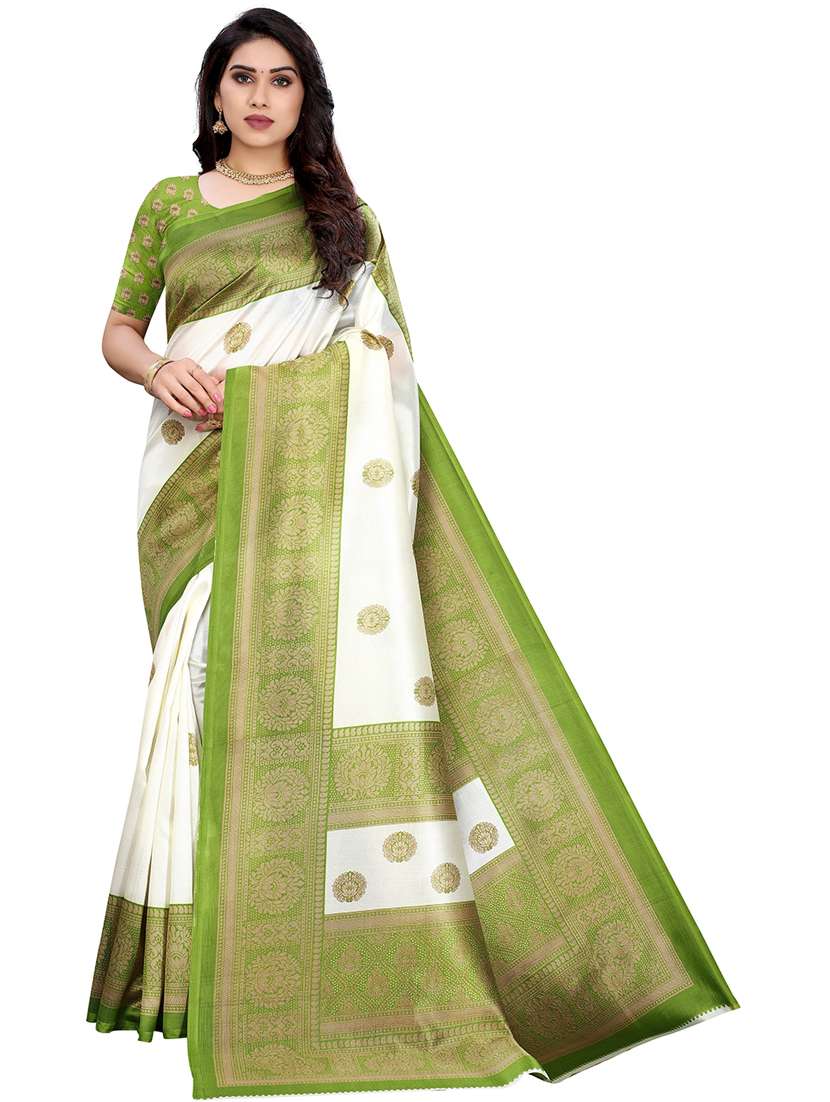 contrast bordered printed saree - 19567955 - Zoom Image - 0