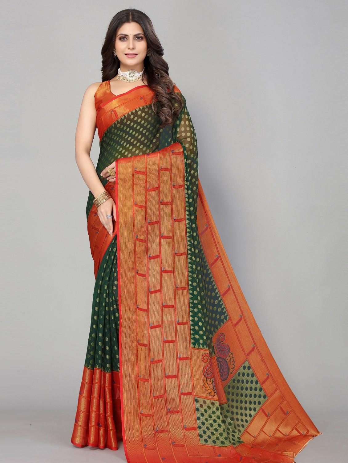 light green woven self design saree with blouse - 19568420 - Zoom Image - 0
