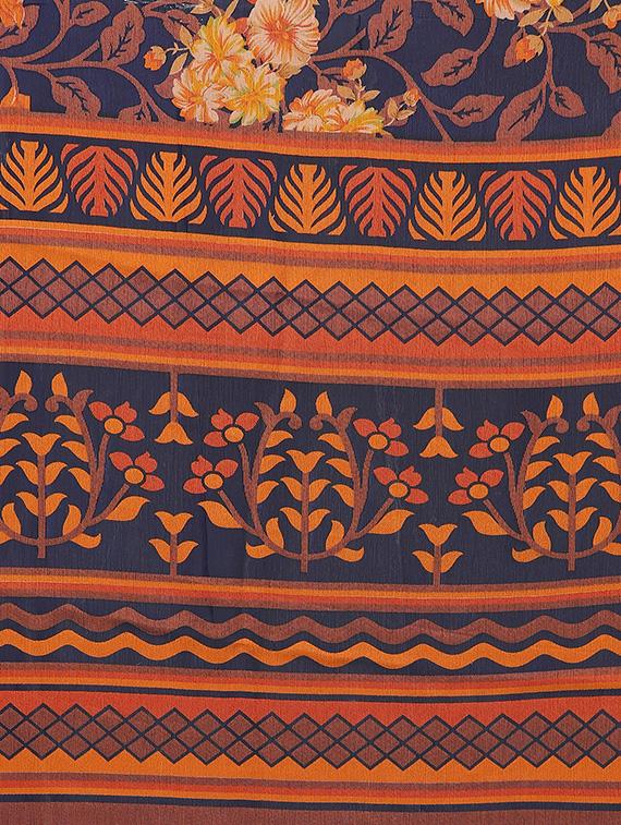 dark blue printed saree with blouse - 19568422 - Standard Image - 3
