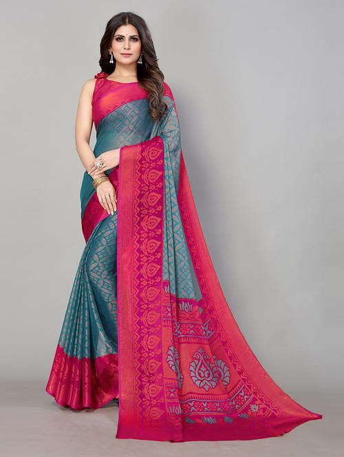 blue woven self design saree with blouse - 19568426 - Standard Image - 0