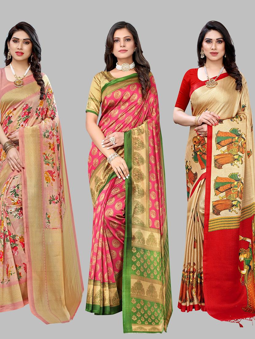 pack of 3 printed saree with blouse - 19568471 - Zoom Image - 0