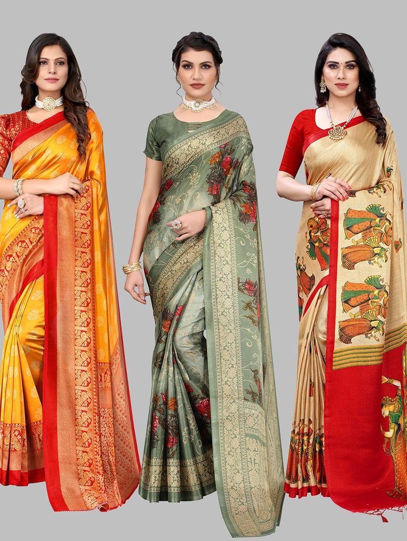 3 combo printed saree with blouse  - 19568488 -  Zoom Image - 0