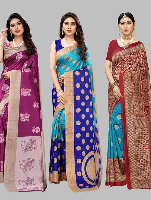 printed art silk saree combo - 19568502 - Standard Image - 0