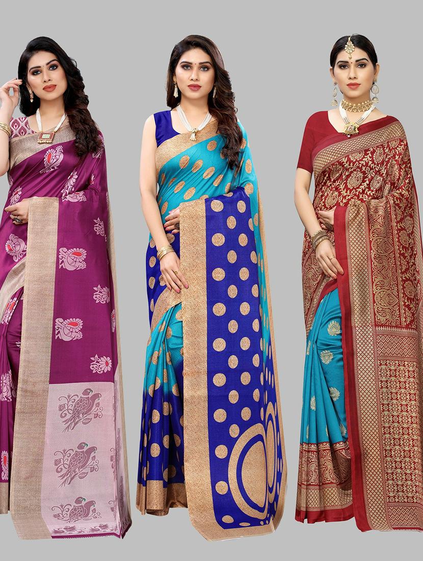 printed art silk saree combo - 19568502 - Zoom Image - 0