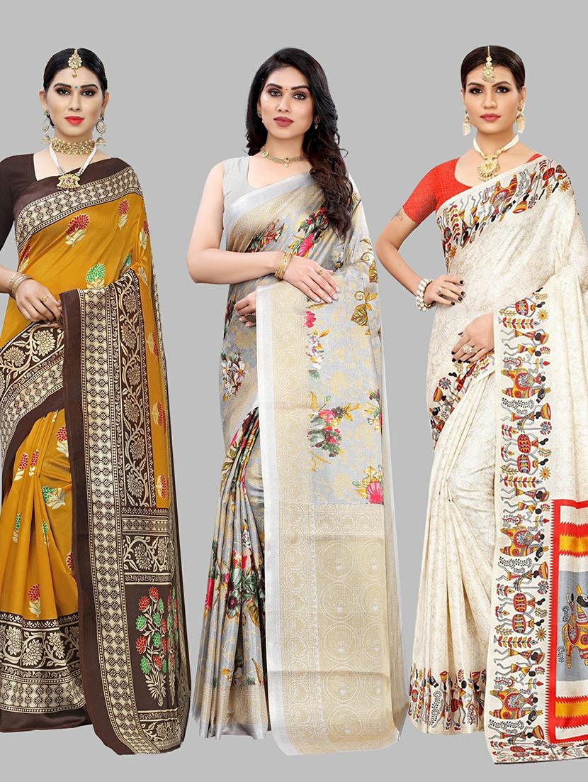 pack of 3 printed saree with blouse - 19568503 - Zoom Image - 0