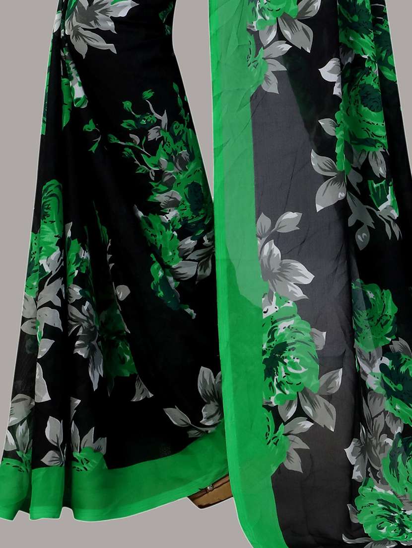 green georgette floral woven saree  with blouse - 19568514 -  Standard Image - 3