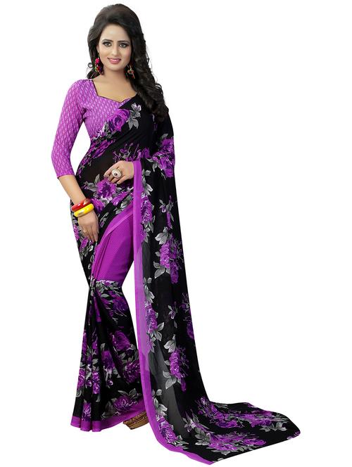 purple georgette printed saree - 19568518 - Standard Image - 0