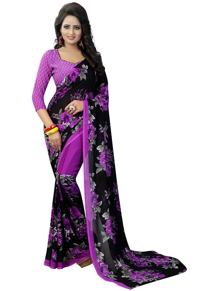 purple georgette printed saree - 19568518 - Zoom Image - 0