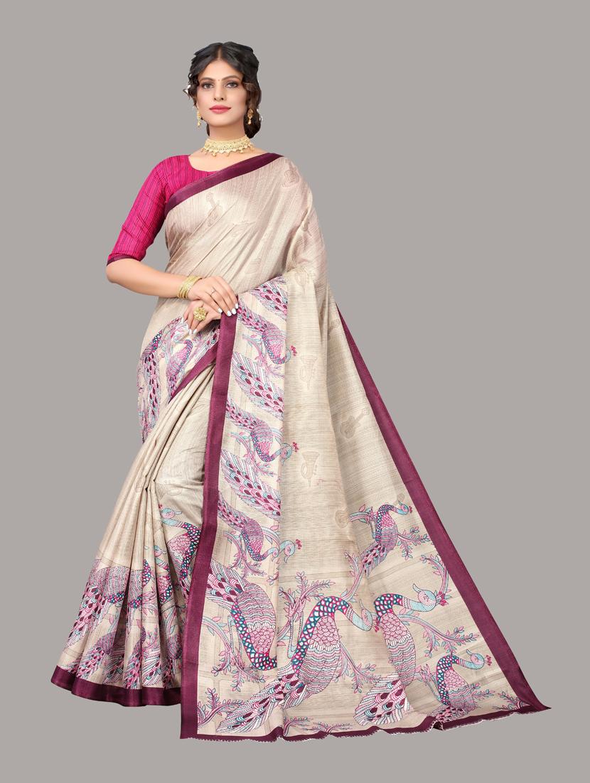 peacock motif printed saree with blouse - 19568567 - Zoom Image - 0