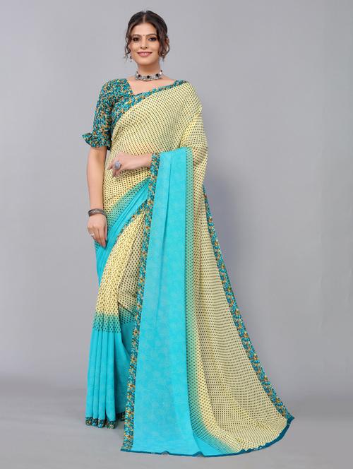 beige georgette printed saree with blouse - 19568654 -  Standard Image - 0