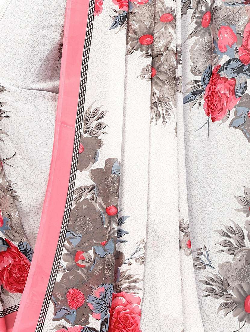 White Georgette Printed Saree With Blouse - 19568669 -  Standard Image - 3