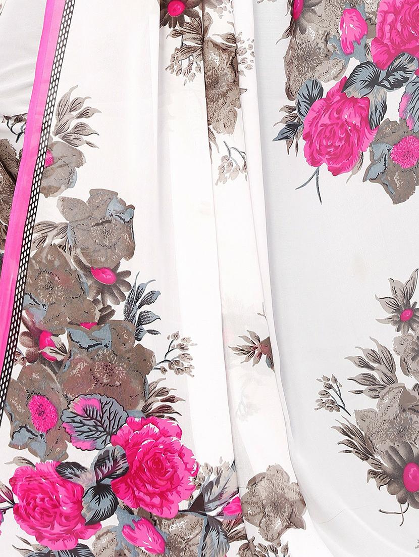 white georgette printed saree with blouse - 19568701 - Standard Image - 3