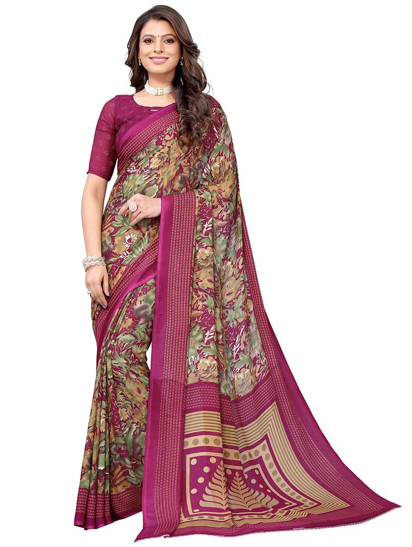 purple georgette printed saree with blouse