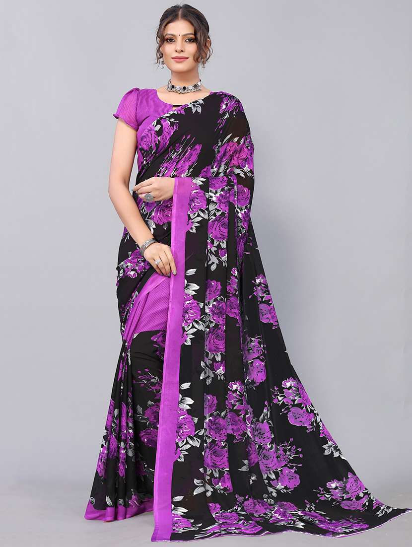 purple georgette printed saree with blouse