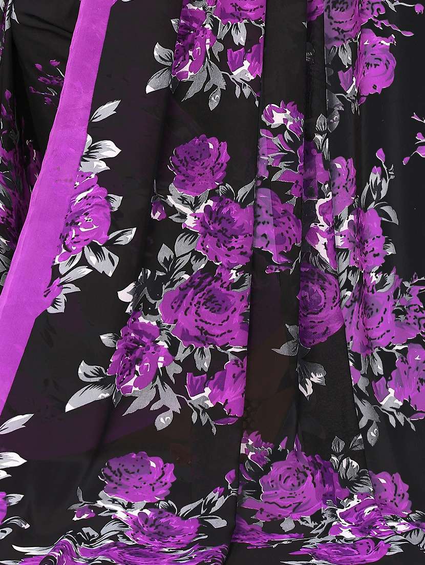 Purple Georgette Printed Saree With Blouse - 19568786 -  Standard Image - 3