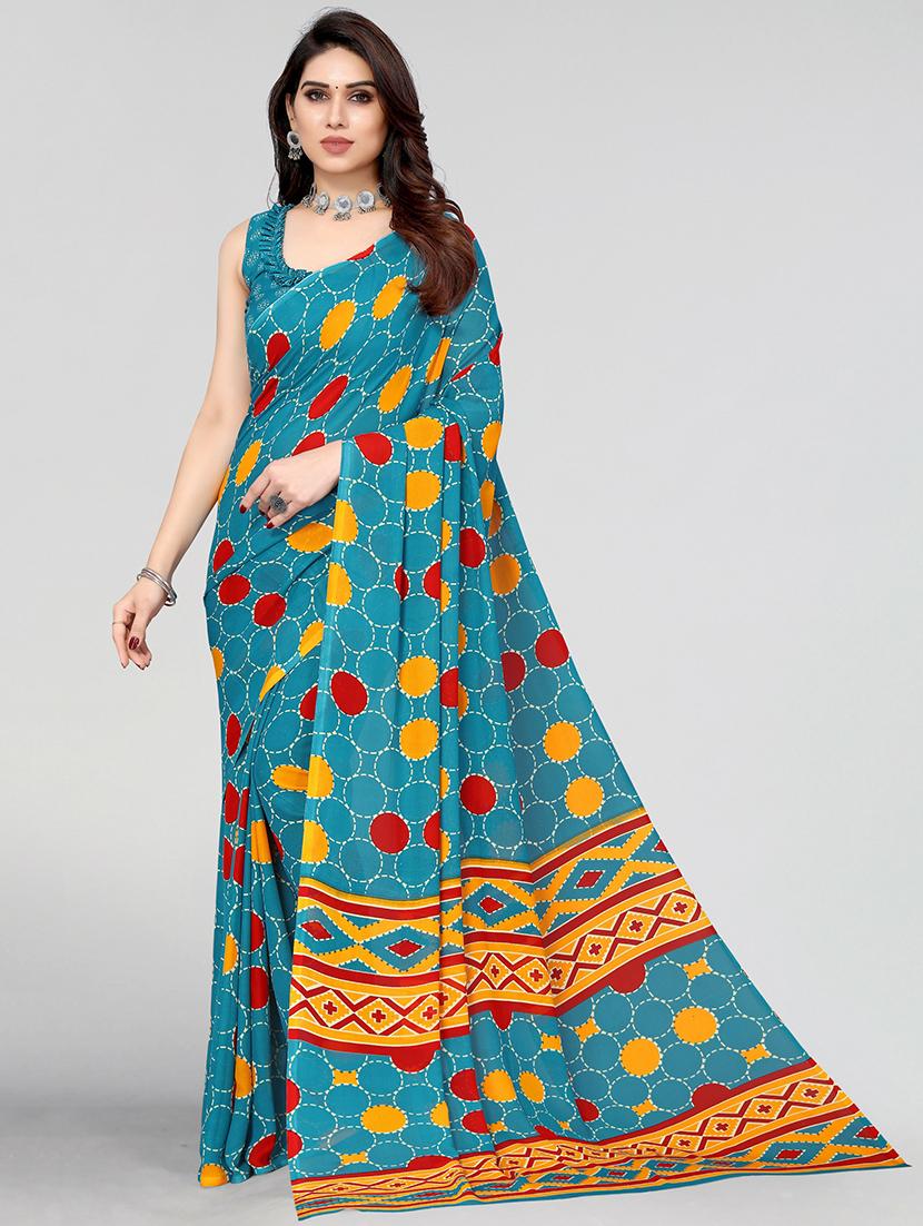 light blue georgette printed woven saree with blouse - 19568794 - Zoom Image - 0