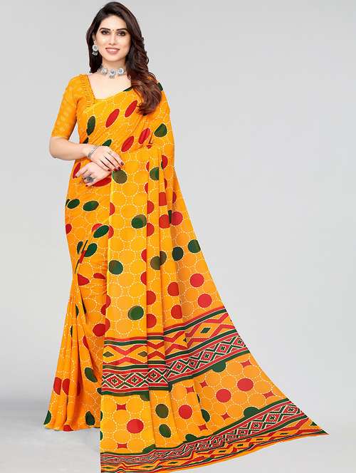 yellow georgette printed woven saree with blouse - 19568889 -  Standard Image - 0
