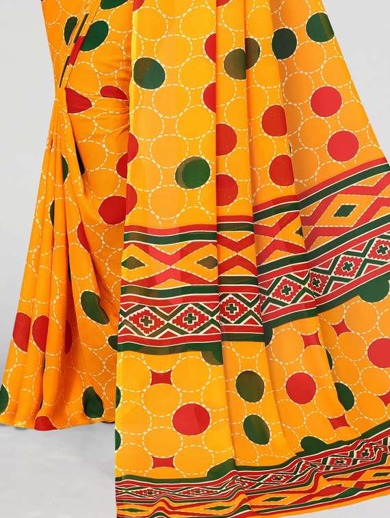 yellow georgette printed woven saree with blouse - 19568889 - Standard Image - 3