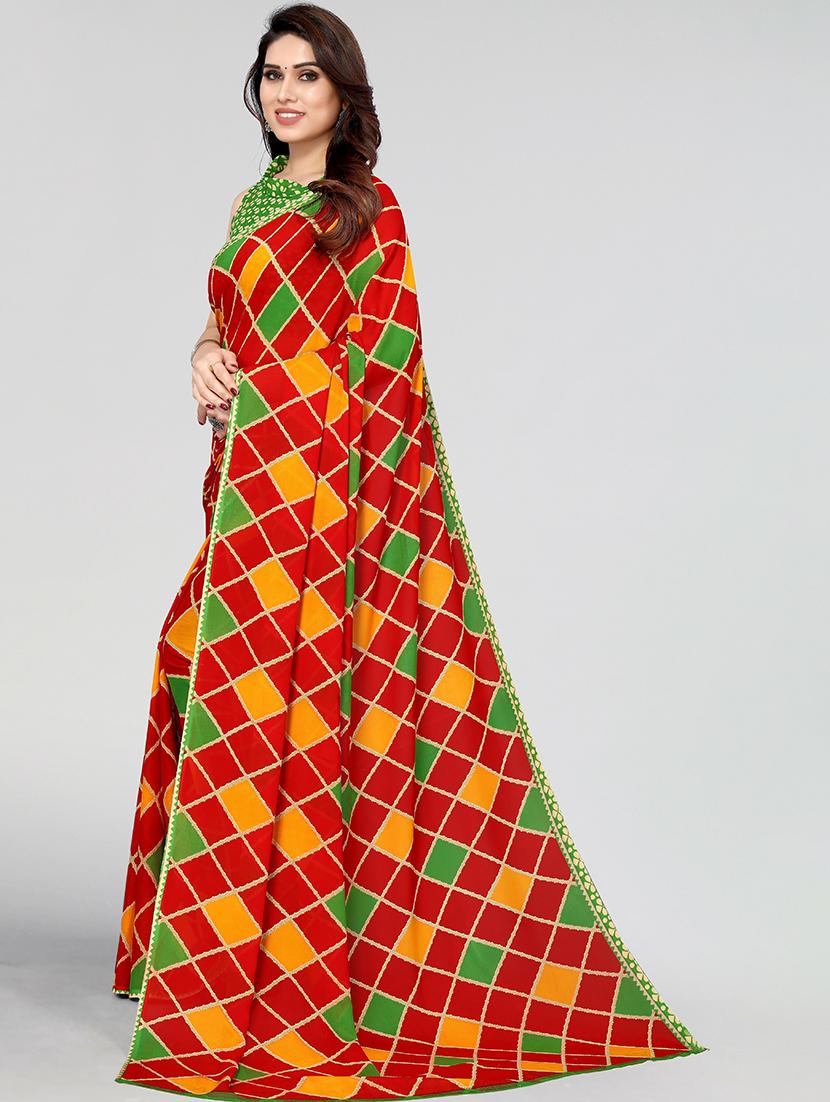 red georgette printed woven saree with blouse - 19568892 - Zoom Image - 0