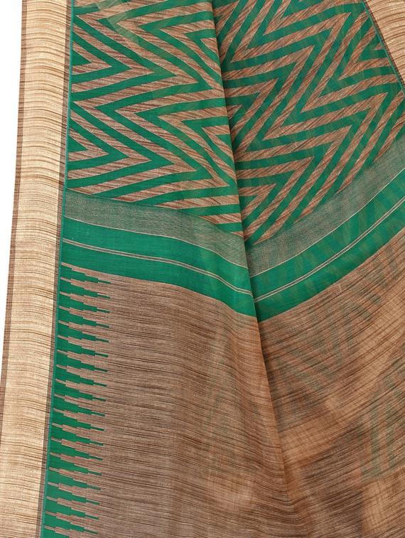 green linen chevron print woven saree with blouse - 19568951 - Standard Image - 3