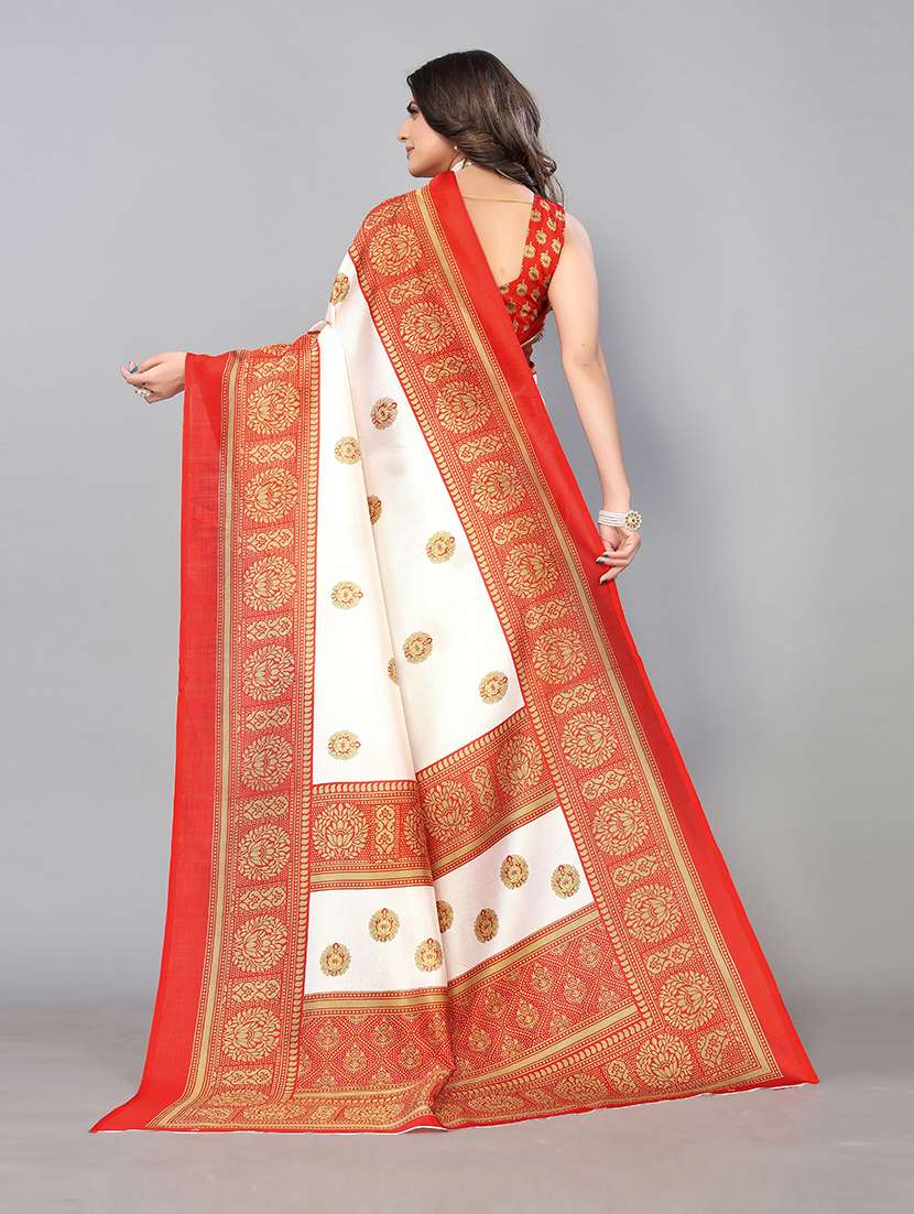 white art silk mysore printed saree with blouse - 19569065 -  Standard Image - 3