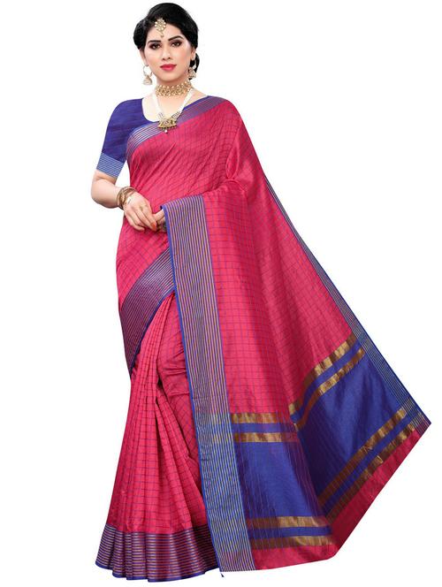 check printed woven saree with blouse - 19569271 -  Standard Image - 0