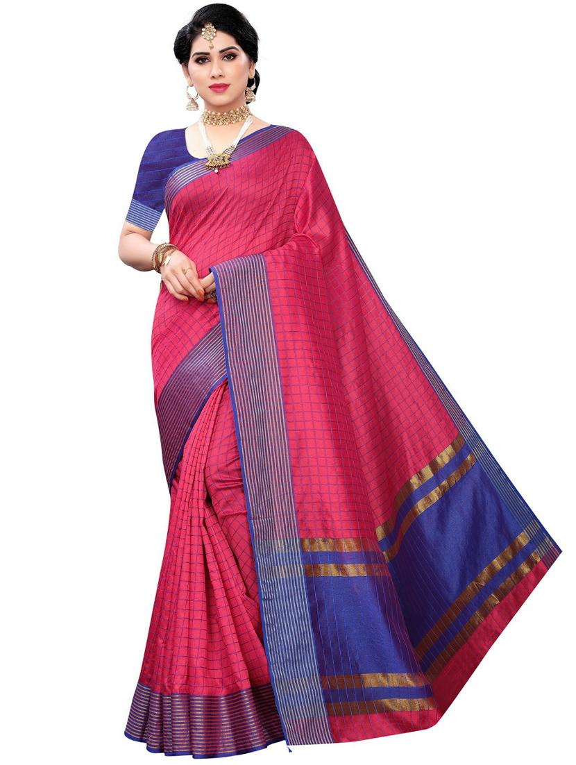 check printed woven saree with blouse - 19569271 -  Zoom Image - 0