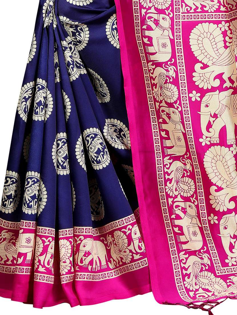 dark blue printed saree with blouse - 19569274 - Standard Image - 3