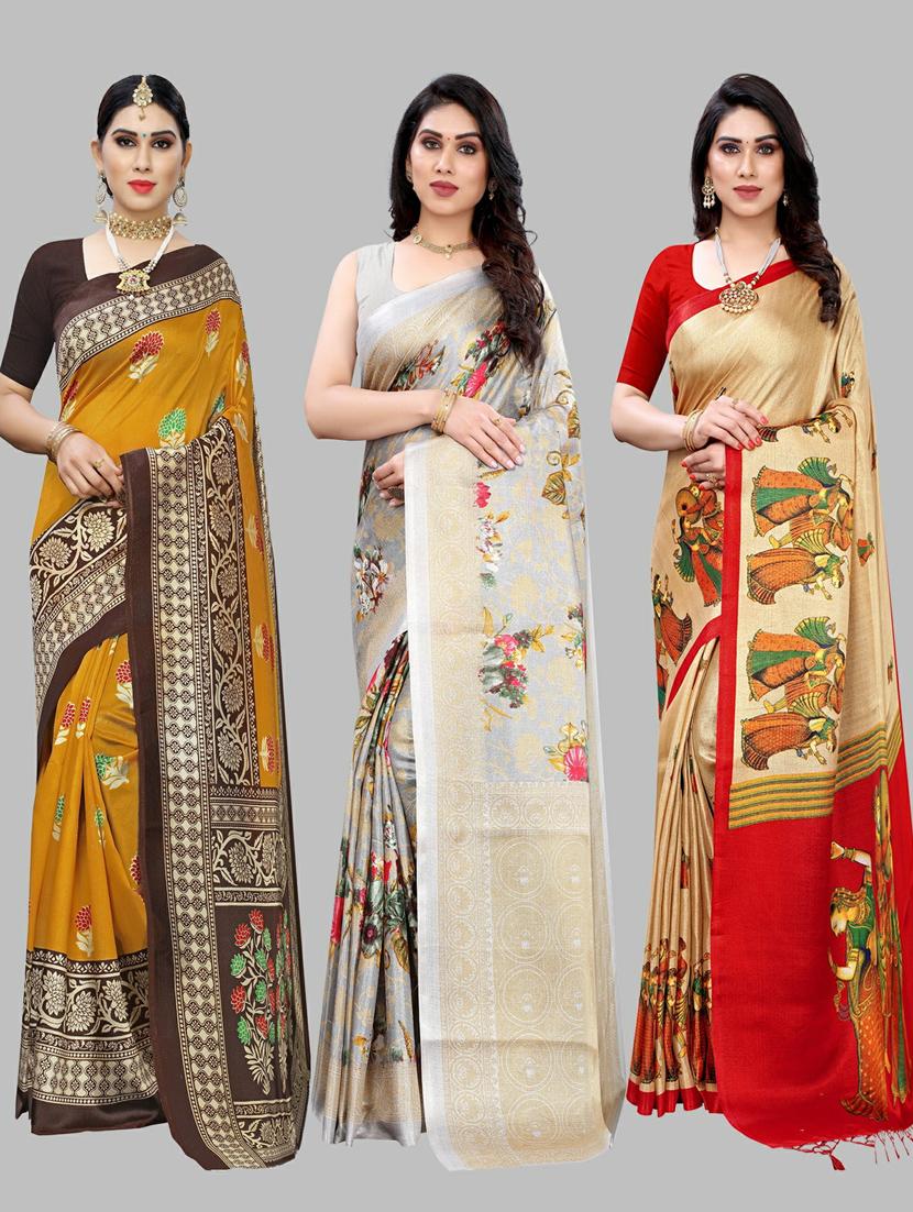 pack off 3 printed sarees - 19571305 - Zoom Image - 0