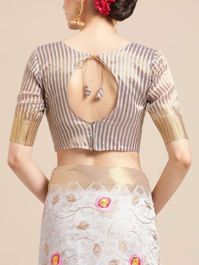 women's self design pearl grey colored saree with blouse - 19572730 -  Standard Image - 3