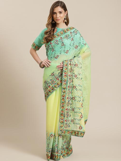 solid net saree with blouse - 19572732 - Standard Image - 0