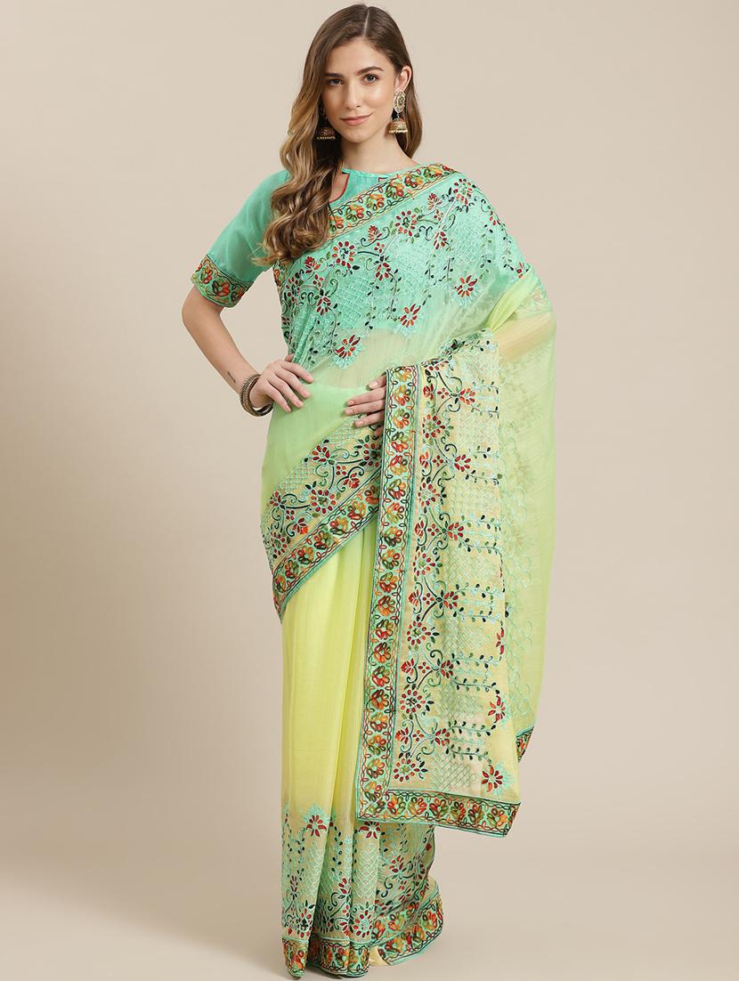 solid net saree with blouse - 19572732 - Zoom Image - 0