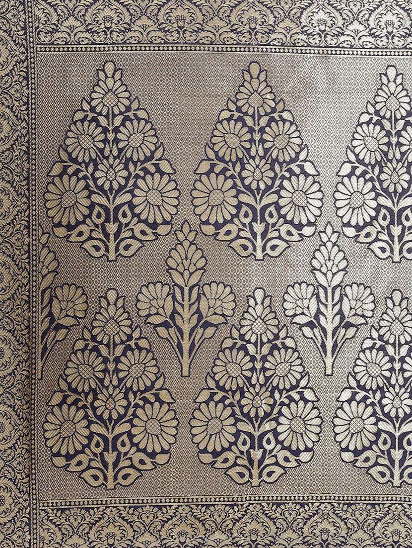 women's stripes navy blue colored saree with blouse - 19572734 -  Standard Image - 3