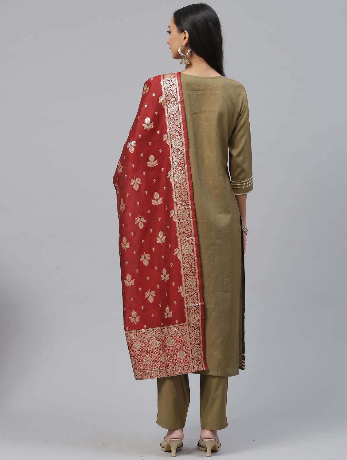 round neck kurta pants set with dupatta - 19572742 -  Standard Image - 3