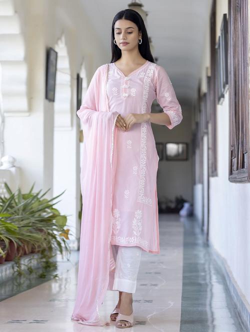 v-neck dupatta bottom set - 19577875 - Standard Image - 0