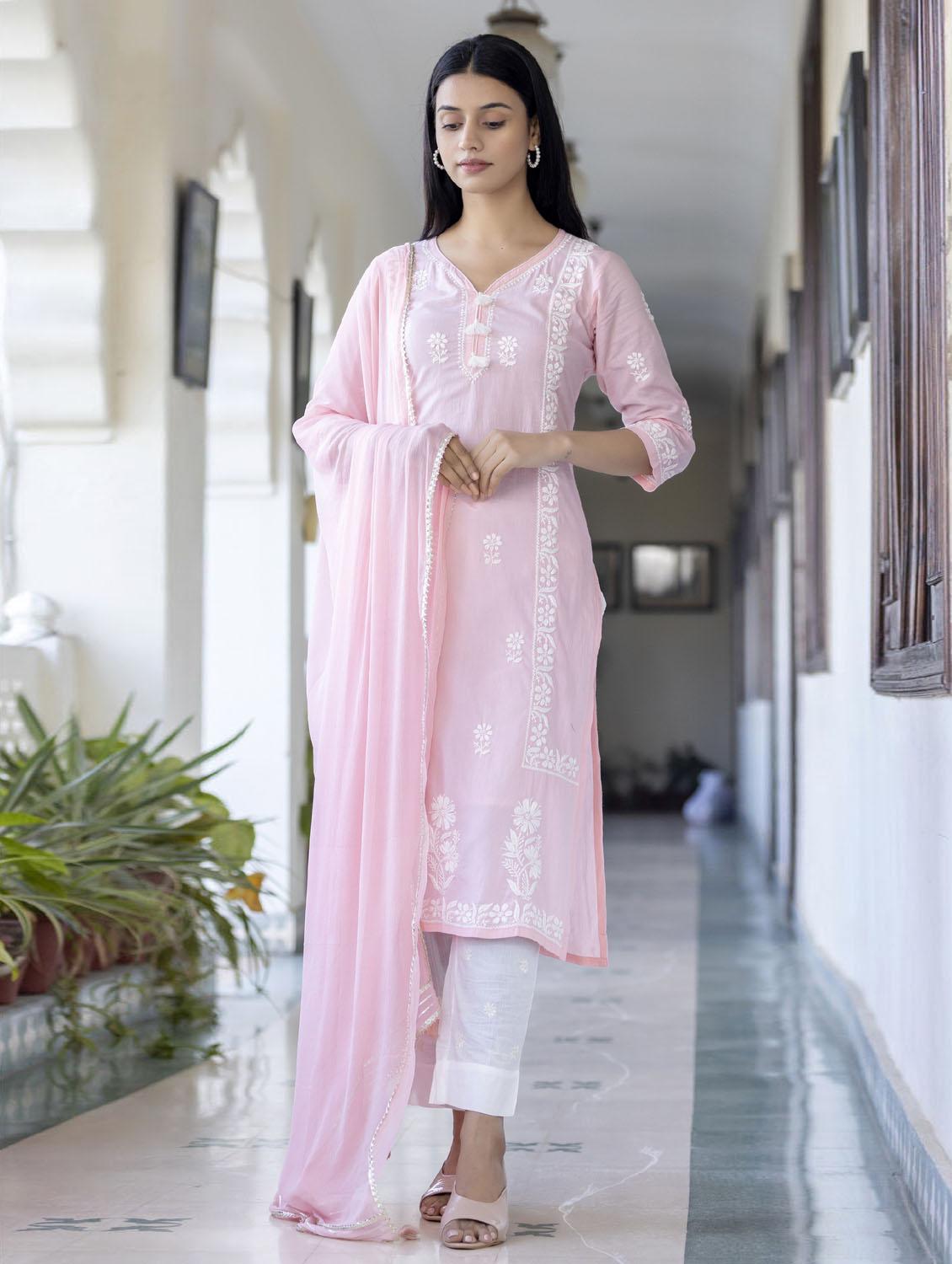 v-neck dupatta bottom set - 19577875 - Zoom Image - 0
