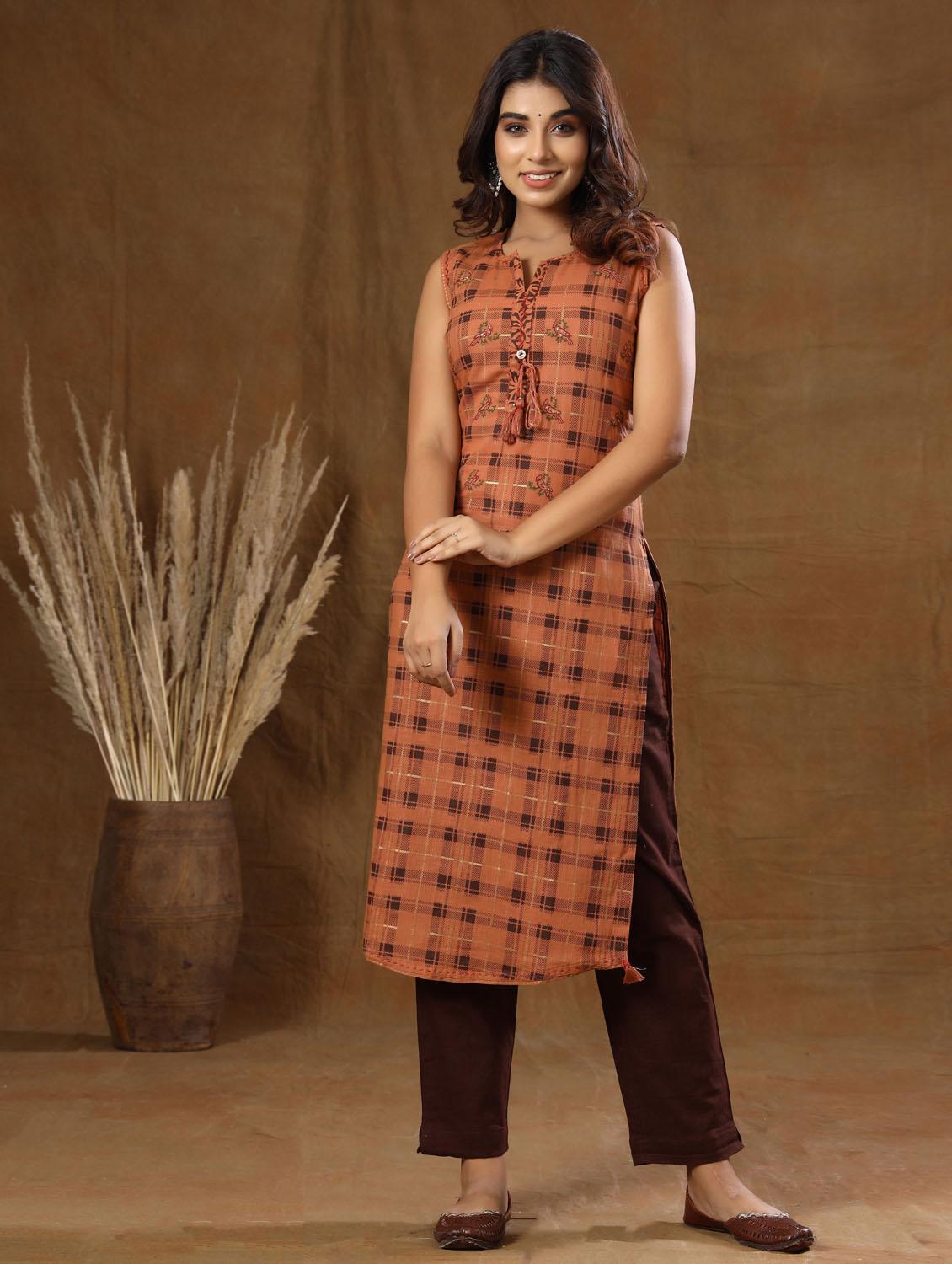 notch neck kurta pant set - 19577915 -  Zoom Image - 0