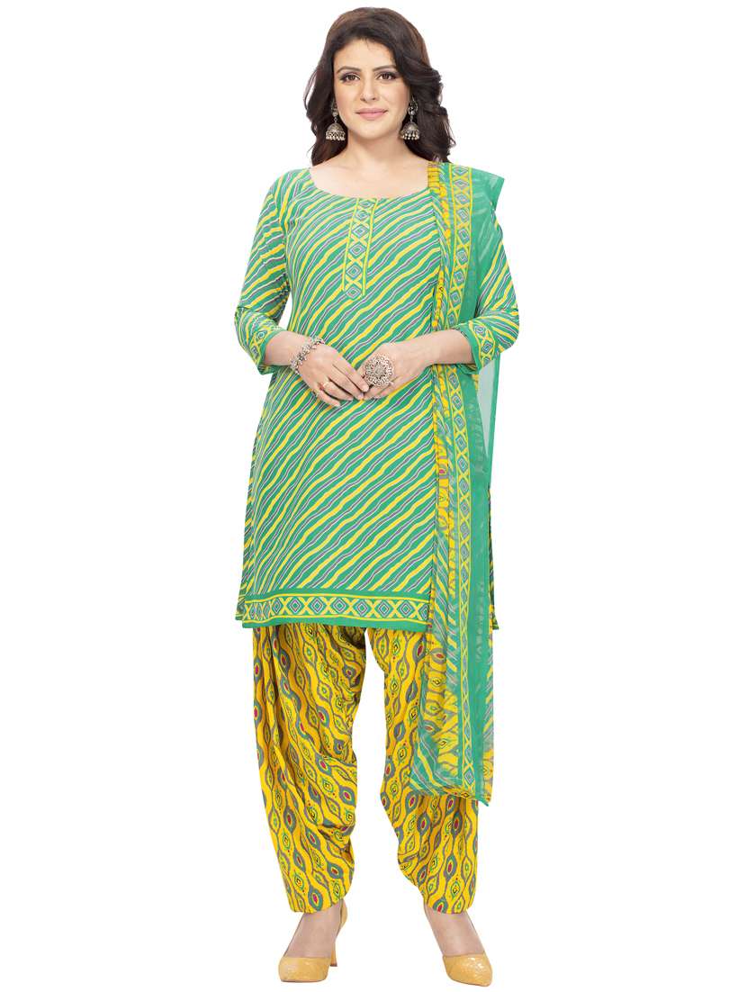 printed unstitched patiyala suit set