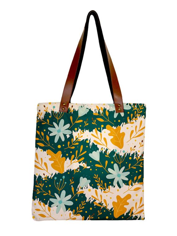 cream canvas printed tote - 19578126 - Zoom Image - 0