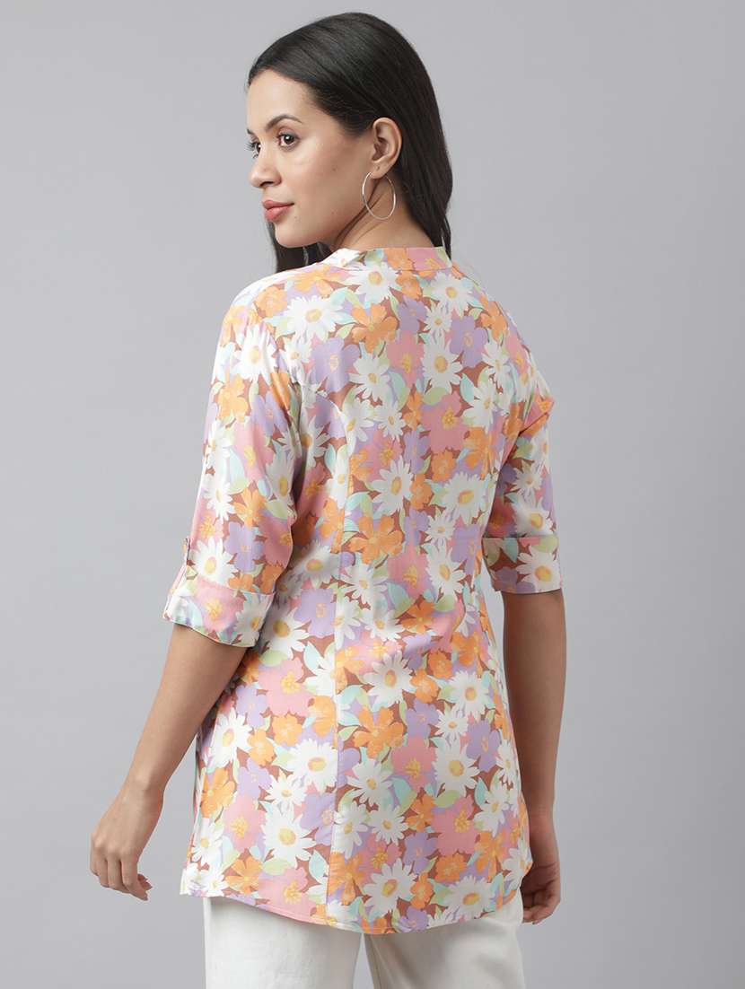 multi colored printed mandarin neck tunic - 19578178 -  Standard Image - 3