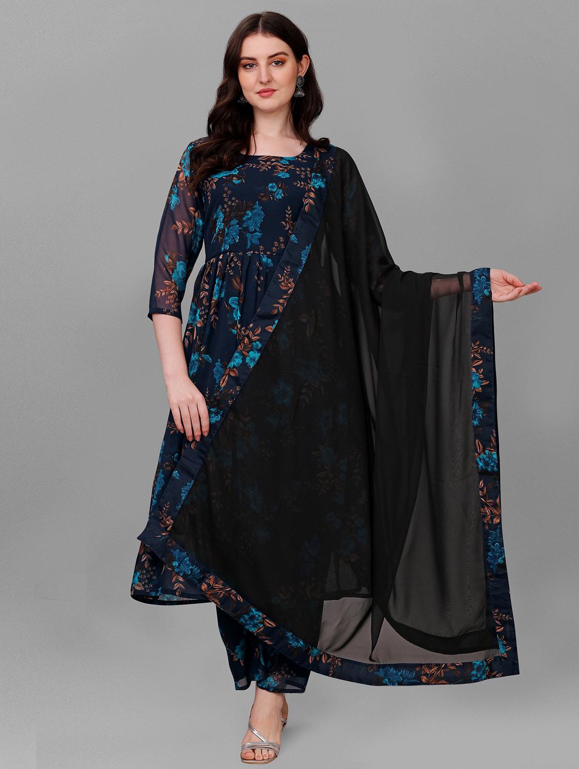 floral printed kurta palazzo set with dupatta - 19578210 - Zoom Image - 0