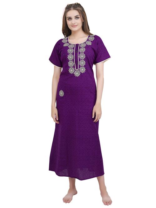 embroidered neck sleepshirts & nighty - 19578474 - Standard Image - 0