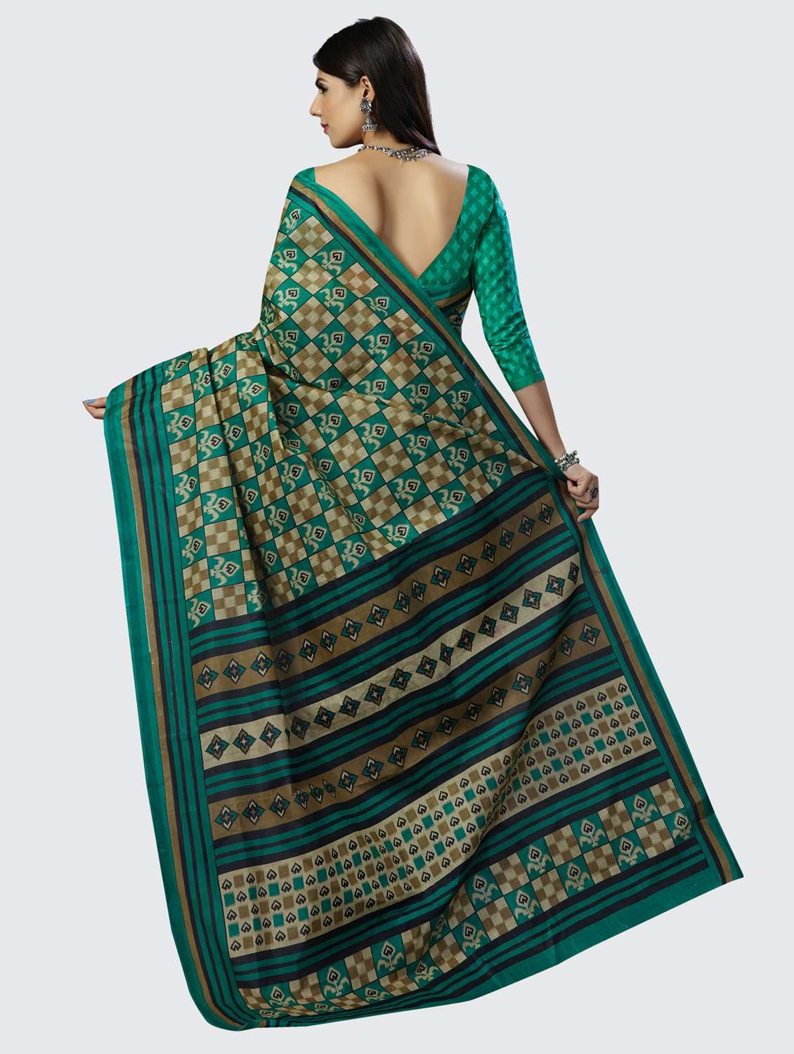checks printed saree with blouse - 19578519 -  Standard Image - 3