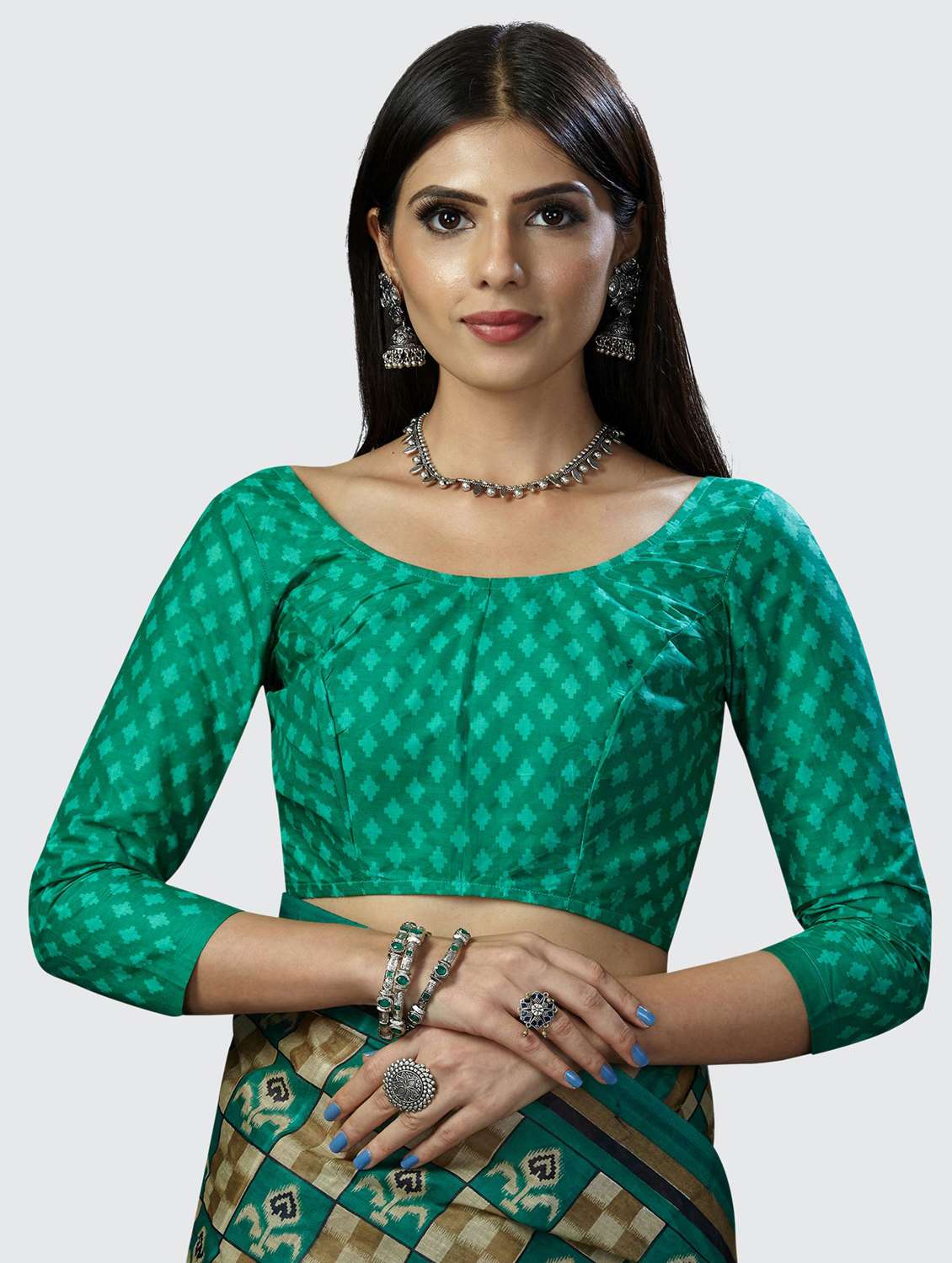 checks printed saree with blouse - 19578519 -  Standard Image - 5