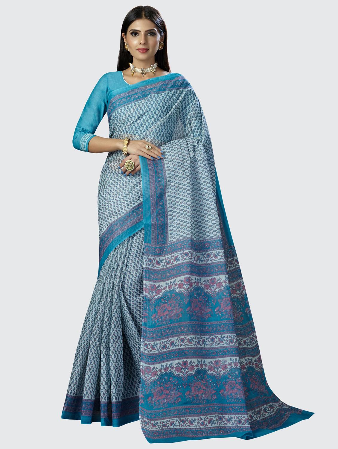 floral chanderi saree with blouse - 19578520 - Zoom Image - 0