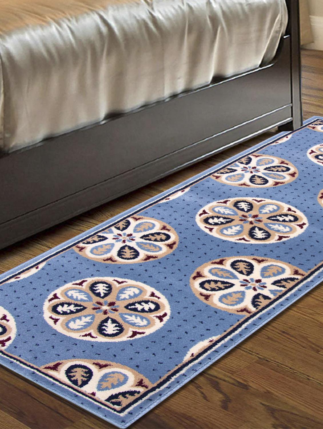carpet galore super soft polyester blend contemporary design  anti slip kitchen/bedside runner(blue,50x150 cm) - 19578623 -  Zoom Image - 0